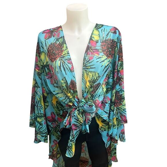 Steve Madden Floral Kimono Chiffon Lightweight Tie Front Cover Up ONE SIZE New - Picture 2 of 7